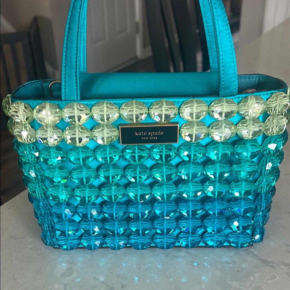 Kate Spade Turquoise and Lime Beaded Tote